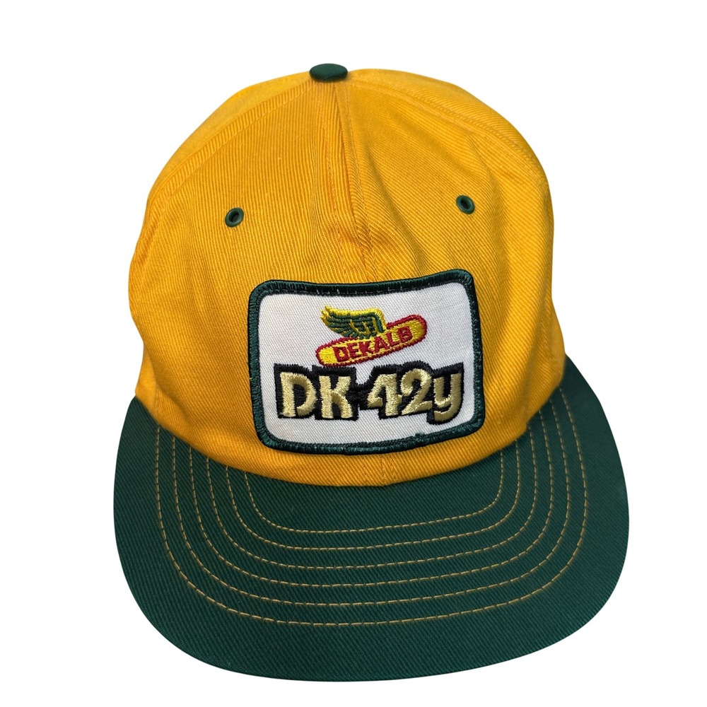 DeKalb Hat Mens OSFA Yellow Green Vintage DK-42y Seed Corn Patch Snapback Hat